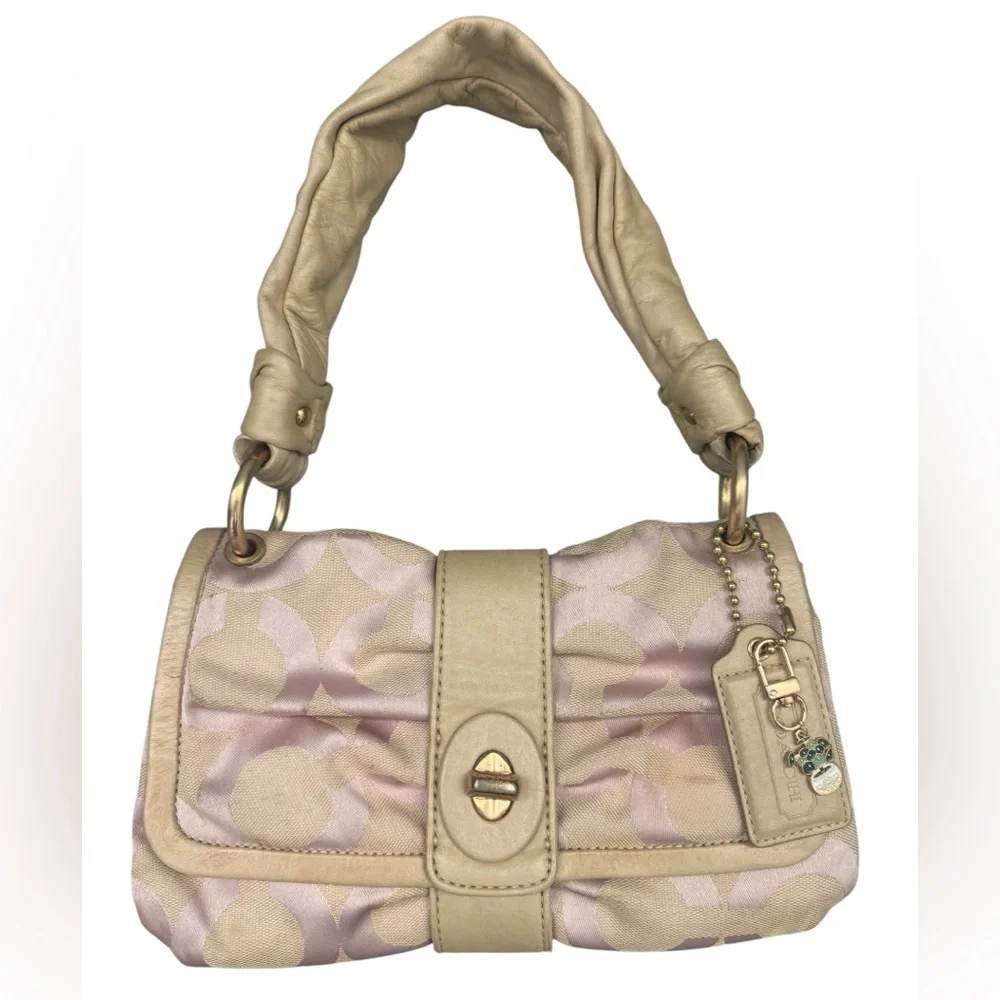 Coach Rare Pink and Beige Parker Bow Ruched Mini Small Shoulder Bag